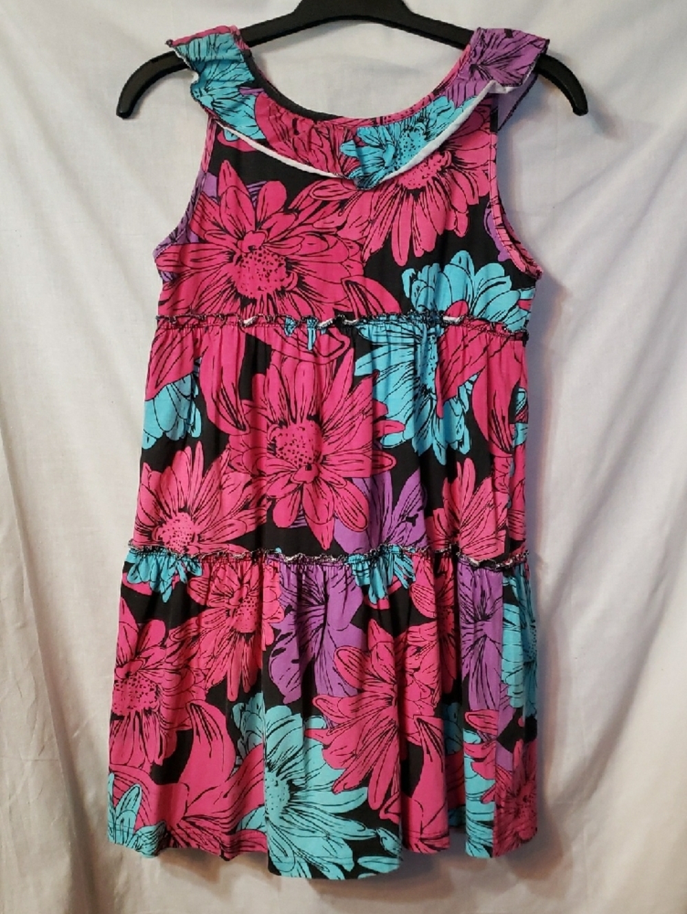 Girls' Floral Tiered Dress - Pink, Blue & Purple - Picture 2 of 7